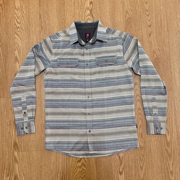 Swiss Tech Gray and Blue Casual Button Down Shirt - Picture 1 of 8